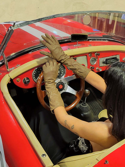 Taupe Leather Long Opera Gloves