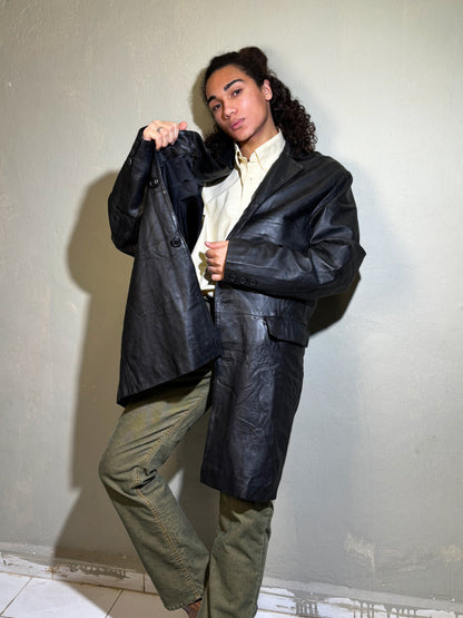 Vintage Black Leather Overcoat