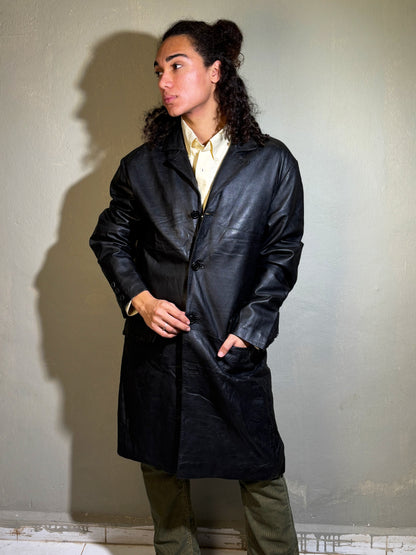 Vintage Black Leather Overcoat