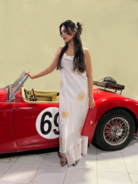 Ivory Embellished Chiffon Maxi Dress