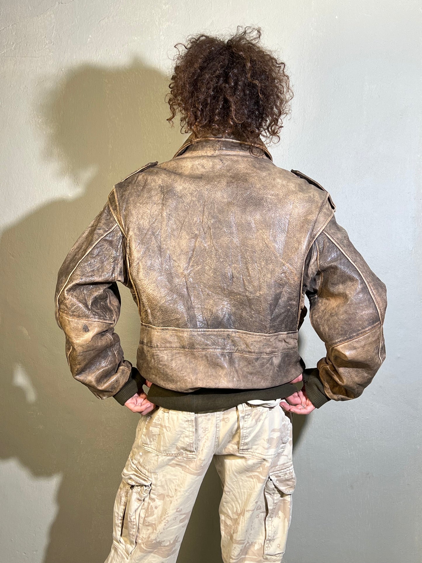 Distressed Genuine Leather Bomber — Heavy 90s Aviation