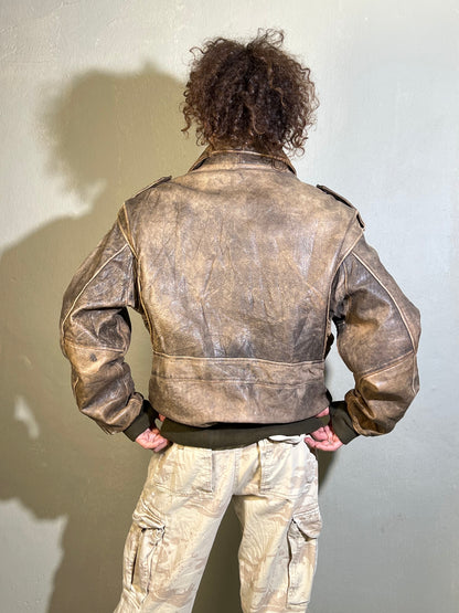 Distressed Genuine Leather Bomber — Heavy 90s Aviation