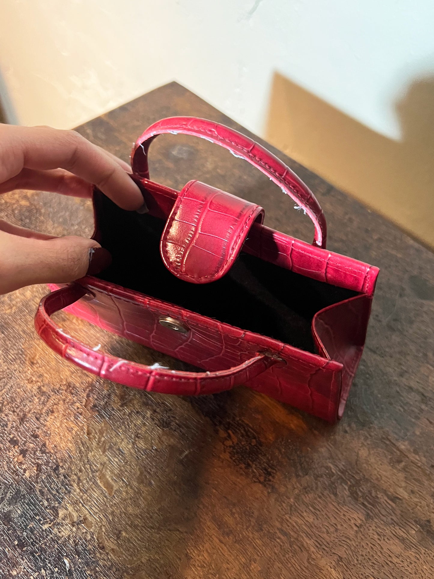 Red Croc-Embossed Mini Top-Handle Bag