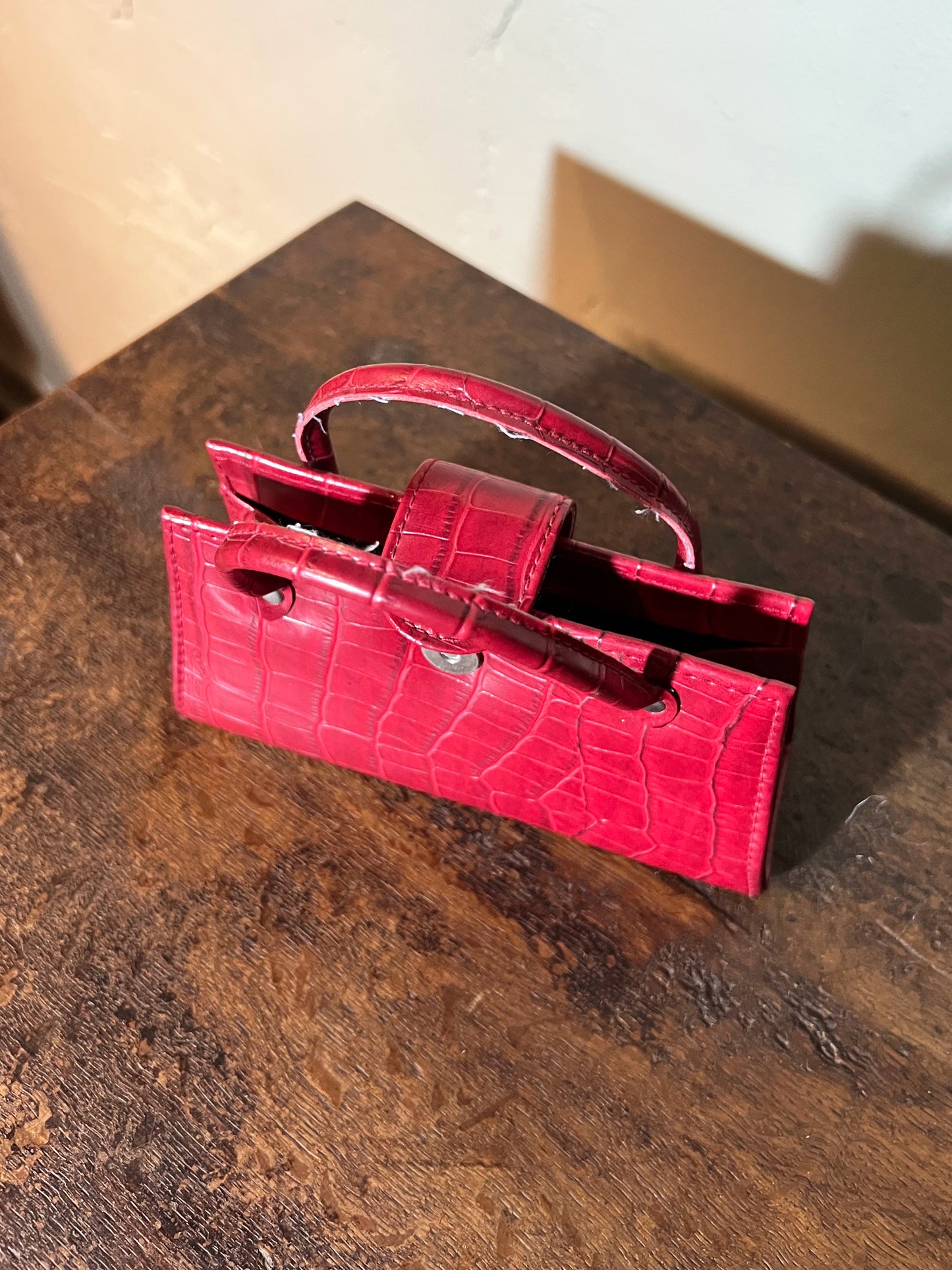 Red Croc-Embossed Mini Top-Handle Bag
