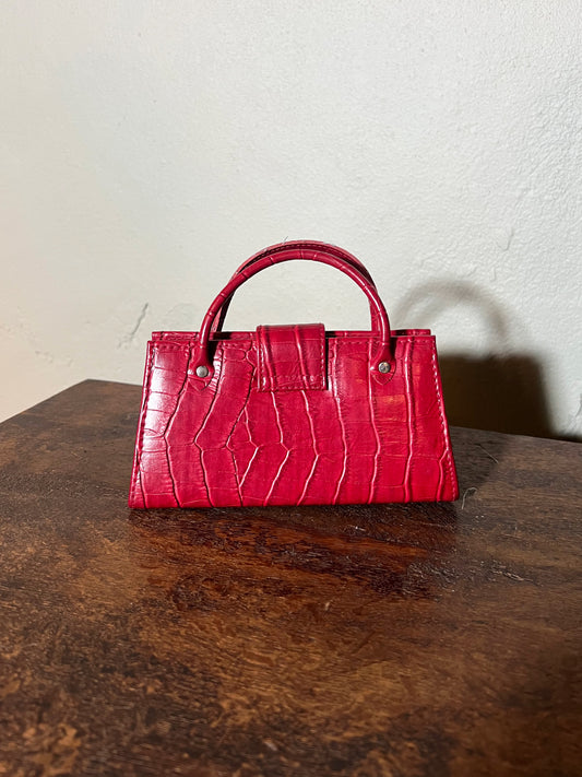 Red Croc-Embossed Mini Top-Handle Bag