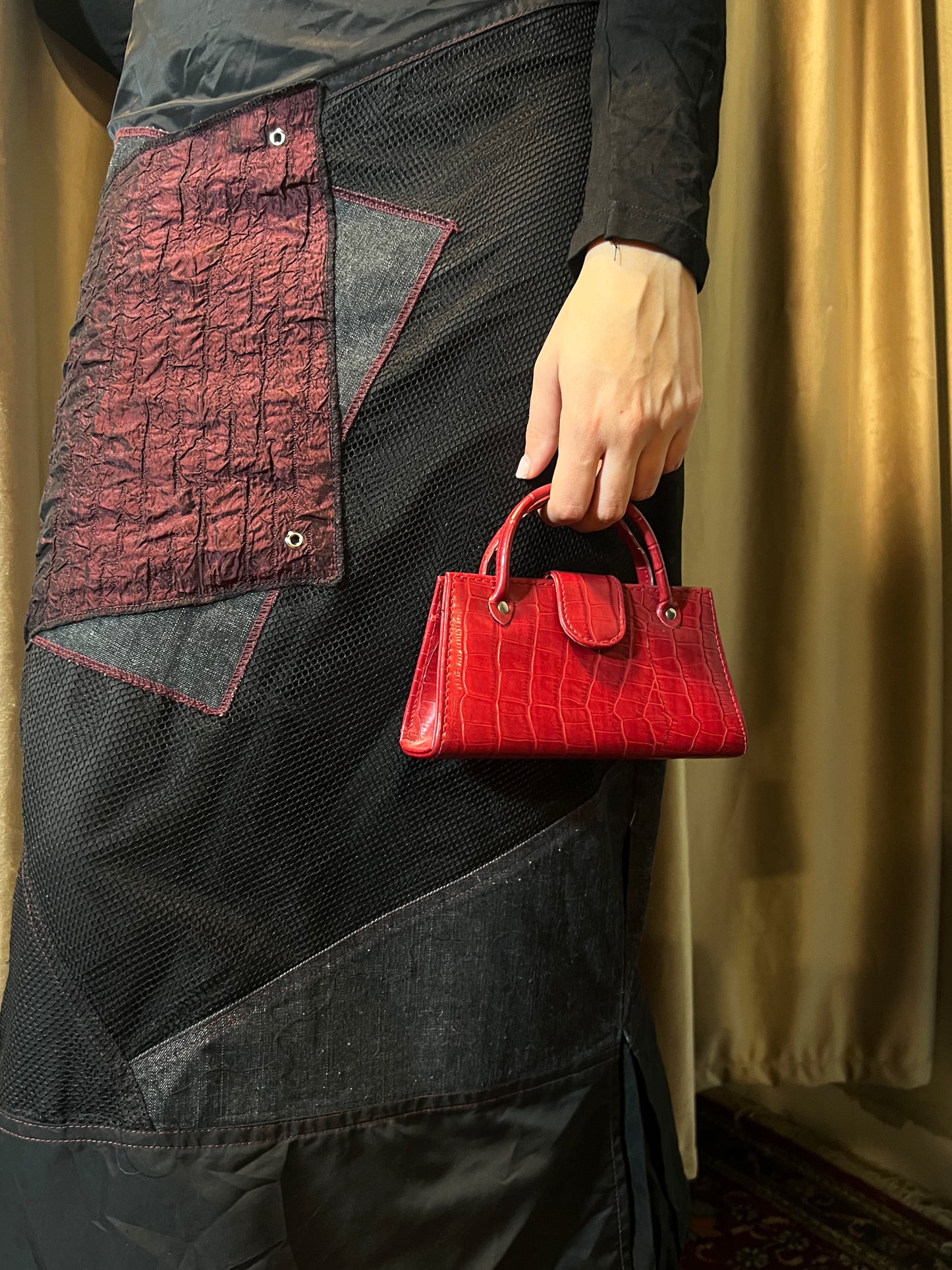 Red Croc-Embossed Mini Top-Handle Bag