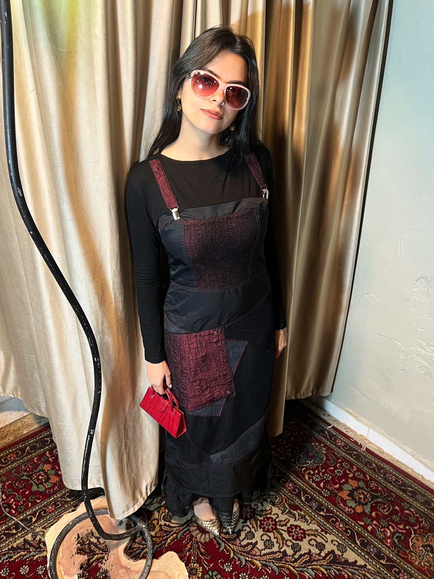 Black Patchwork Maxi Dress