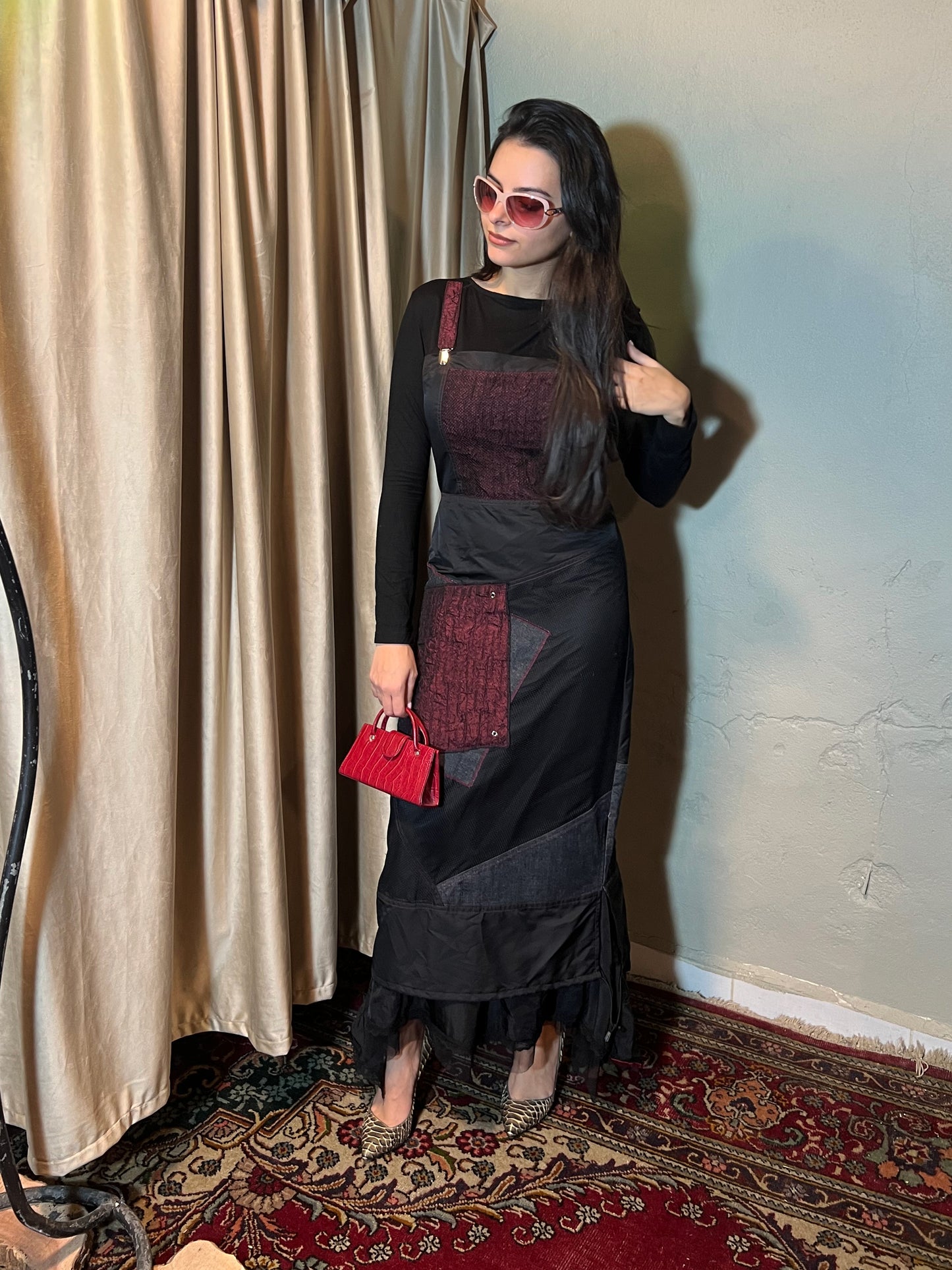 Black Patchwork Maxi Dress