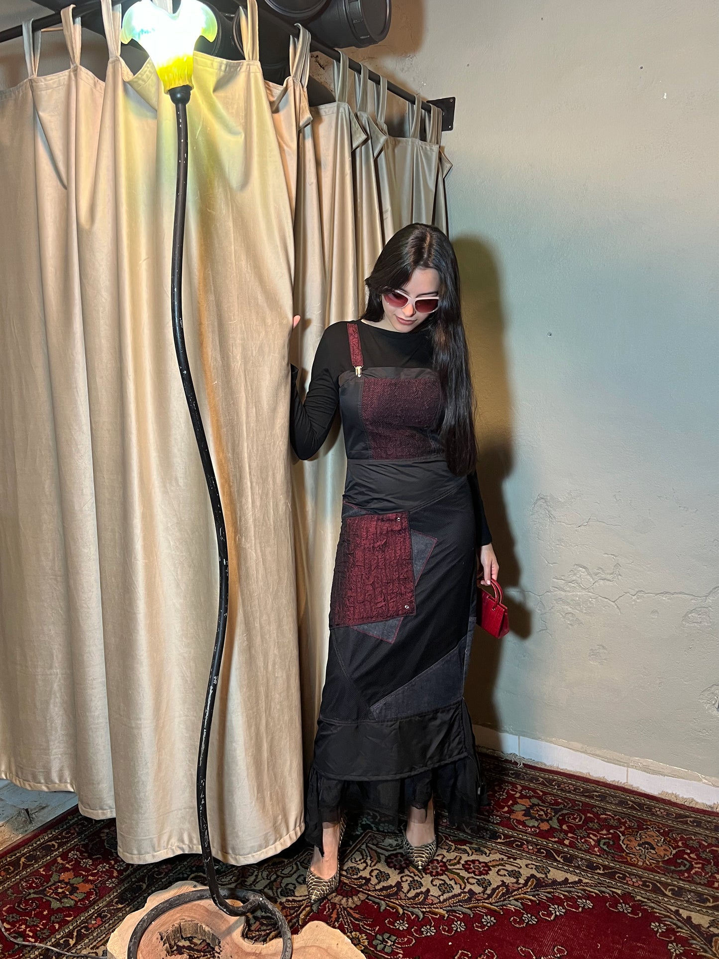 Black Patchwork Maxi Dress