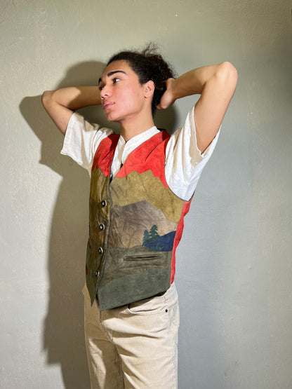 Suede Landscape Patchwork Gilet