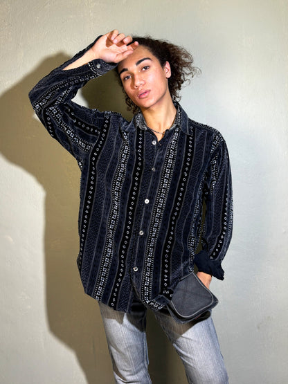 Black Velvet Corduroy Patterned Shirt