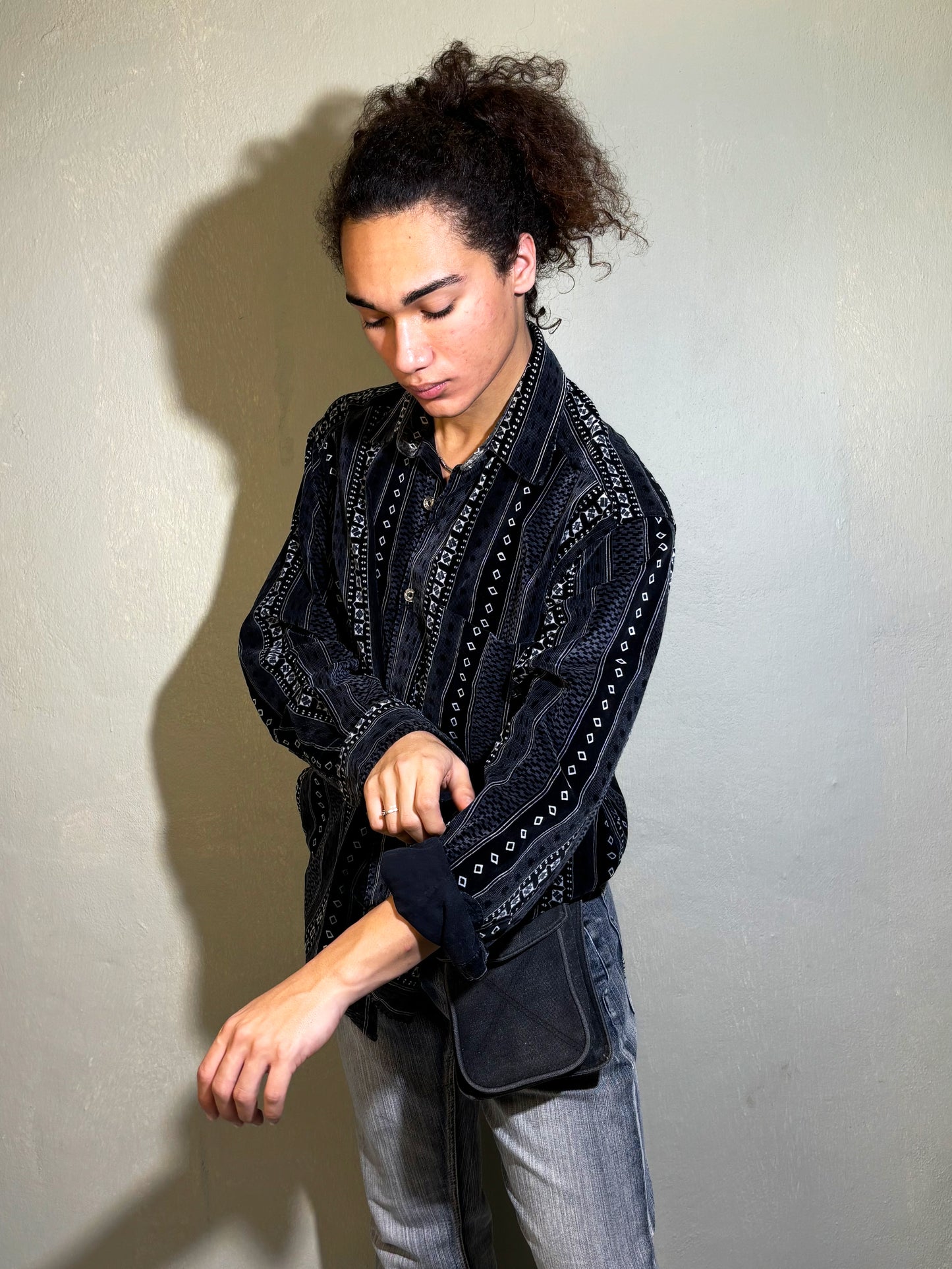 Black Velvet Corduroy Patterned Shirt