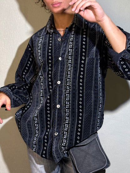 Black Velvet Corduroy Patterned Shirt