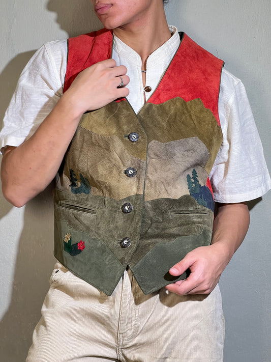 Suede Landscape Patchwork Gilet