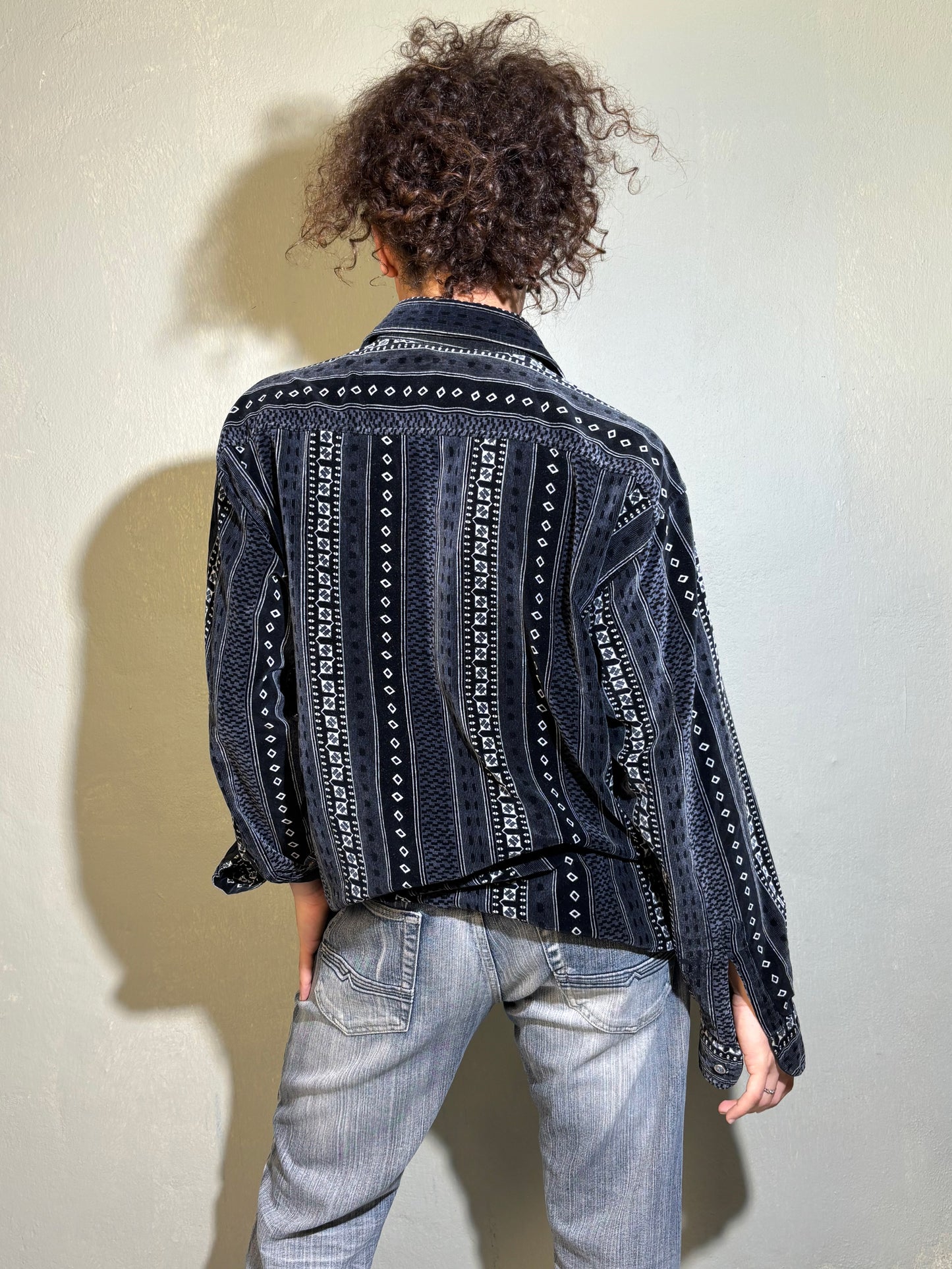 Black Velvet Corduroy Patterned Shirt