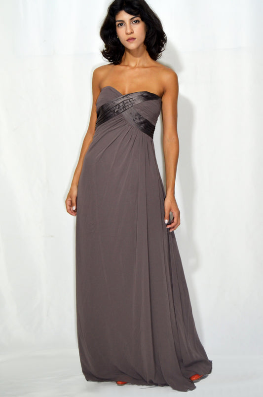Vintage Brown Silky Evening Gown