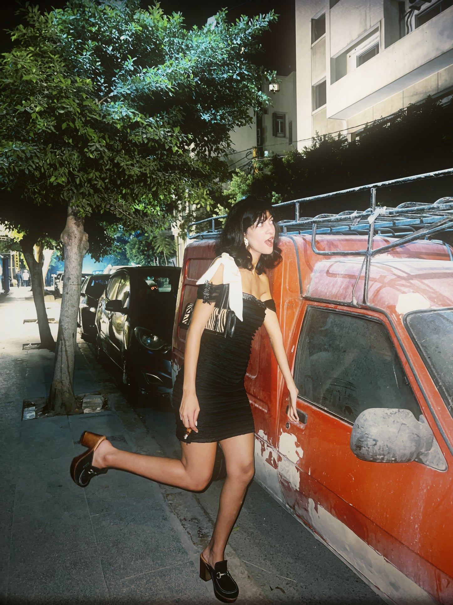 80s Vintage Black Textured Dress
